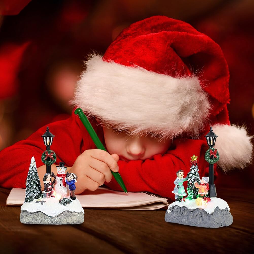 Christmas Town Village Decorations, Battery Operated Resin Scene Village Houses with LED Light