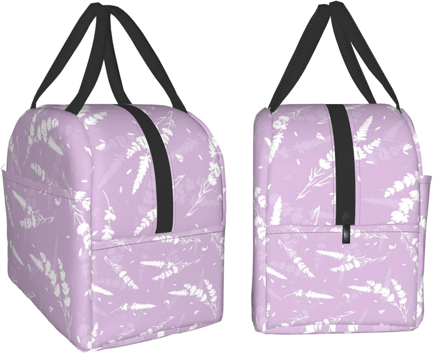 Reusable Lunch Box - Cute Lavender Flowers Light Purple Cooler Tote for Travel Picnic, Insulated Durable Shopping