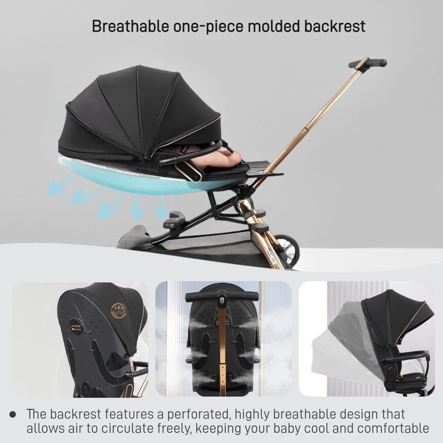 Lightweight Folding Stroller Wagon for Baby & Toddler Travel, 360° Reversible Seat, Adjustable Canopy with Storage Basket, Airplane-Friendly Compact Umbrella Stroller,Glory Black