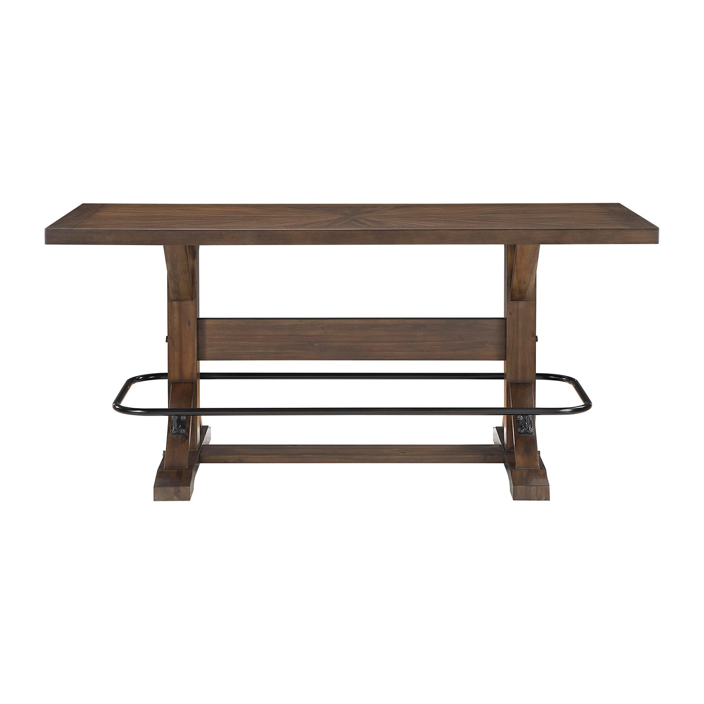 Lexicon 78 Inch Rectangular Counter Height Dining Table for 6, Rustic Farmhouse Kitchen Table, Rubberwood, Acacia Veneer, Black Metal Footrest, for Dining Room/Kitchen, Brown