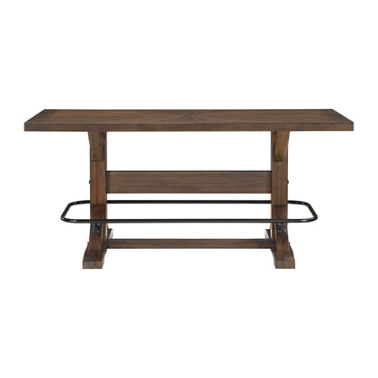 Lexicon 78 Inch Rectangular Counter Height Dining Table for 6, Rustic Farmhouse Kitchen Table, Rubberwood, Acacia Veneer, Black Metal Footrest, for Dining Room/Kitchen, Brown