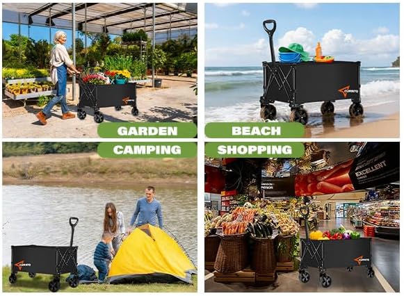 350lbs CUMNTQ Wagons Carts Foldable, Weight Capacity Collapsible Wagon with All-Terrain Wheels, Grocery Cart on Wheels