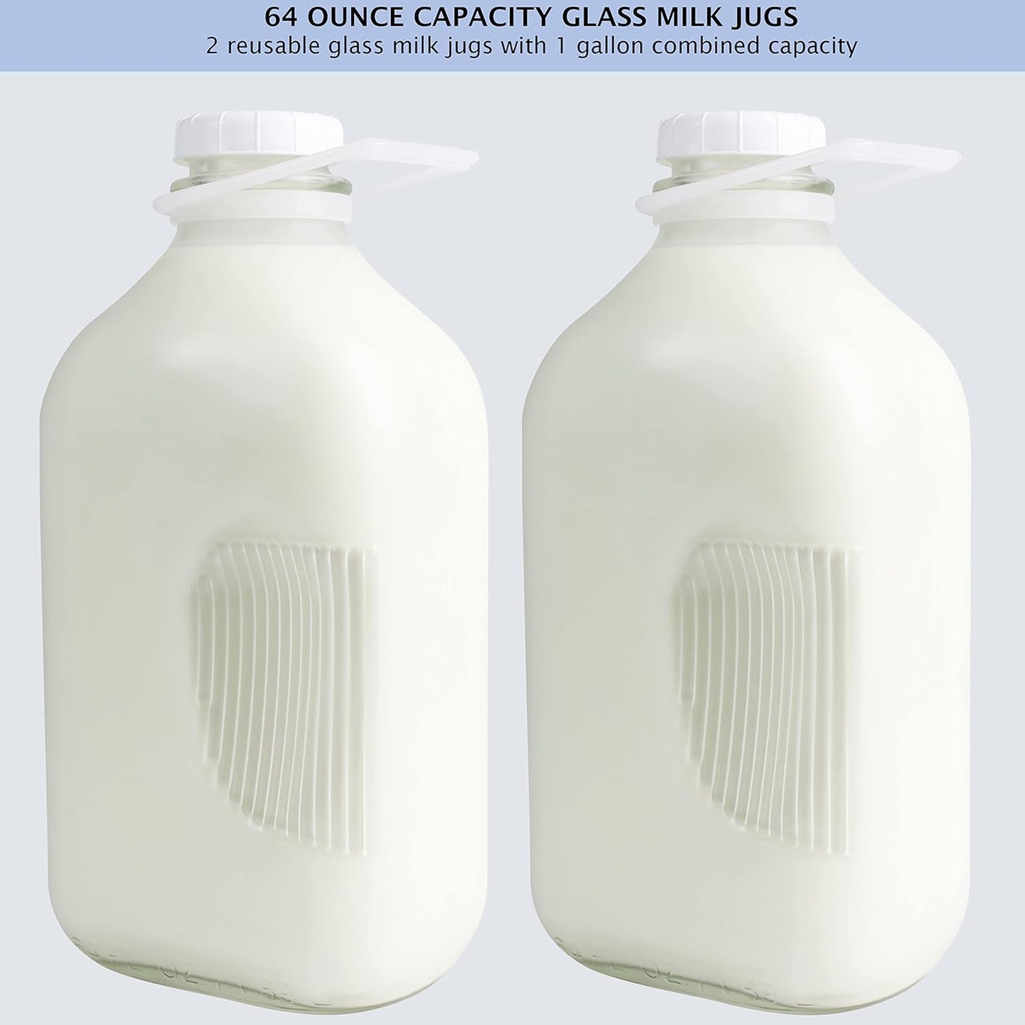 The Dairy Shoppe 48 mm (64 oz/2 Glass Milk Bottle, Heavy Glass with Extra Lid, Creamery Style pk, Half Gallon)
