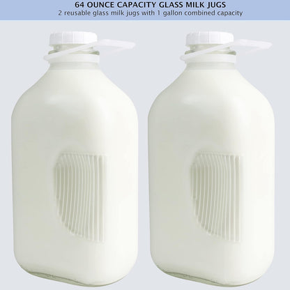 The Dairy Shoppe 48 mm (64 oz/2 Glass Milk Bottle, Heavy Glass with Extra Lid, Creamery Style pk, Half Gallon)