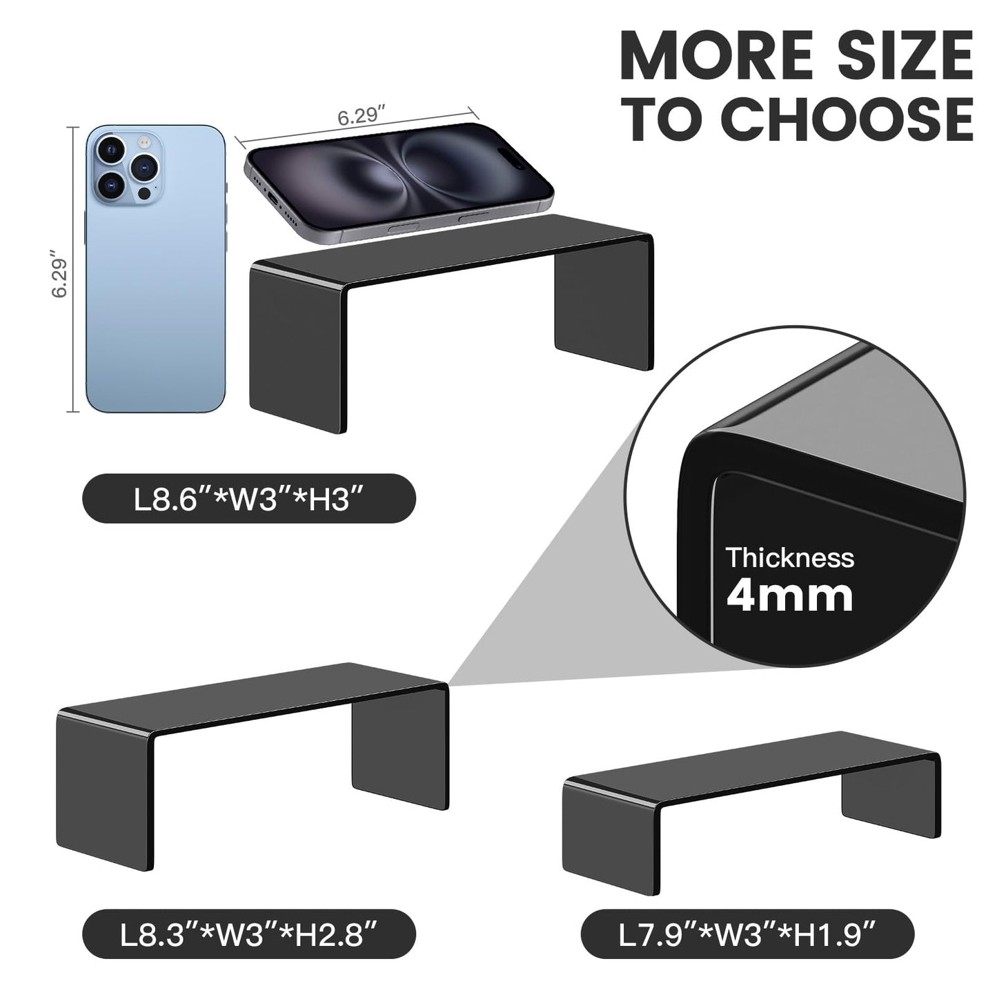 KOSKWKREO 6 PCS Black Acrylic Display Risers for Figures, Collectibles, Jewelry and Perfume, Tiered Stands for Retail Display and Party Table