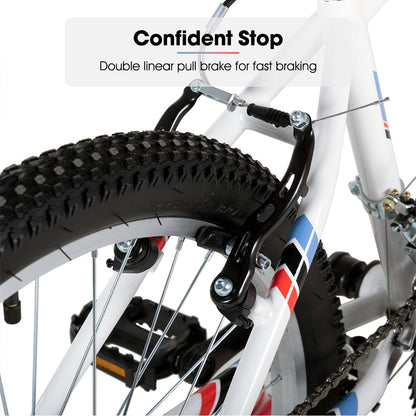 HH HILAND 24 inch Mountain Bike for Men and Women, 18 Speeds High-Carbon Steel Frame, Sport Cycling MTB Bicycle for Adult White