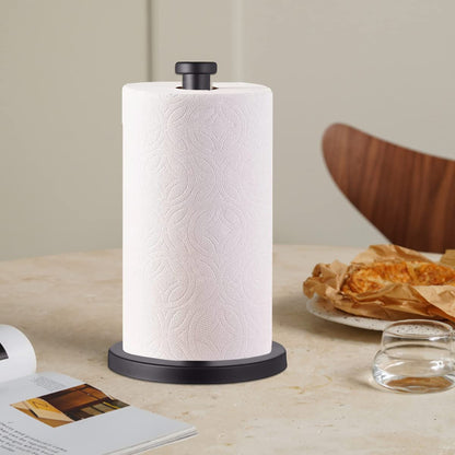 GWGTHZ Black Standing Paper Towel Holder for Kitchen& Bathroom Countertop,Under Counter, Table Or BBQ, Standard or Jumbo-Sized Roll Paper (with Stainless Steel Base)