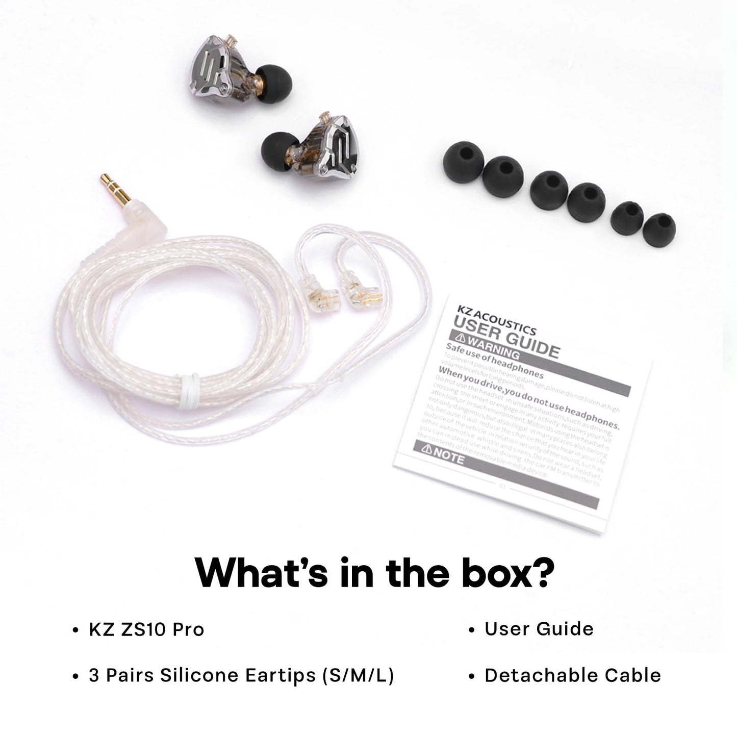 Linsoul KZ ZS10 Pro, 4BA+1DD 5 Driver in Ear Monitor, HiFi Wired Earbuds, Gaming Earbuds, Hybrid IEM Earphones with Stainless Steel Faceplate, Detachable Cable for Musician(with Mic, Black)