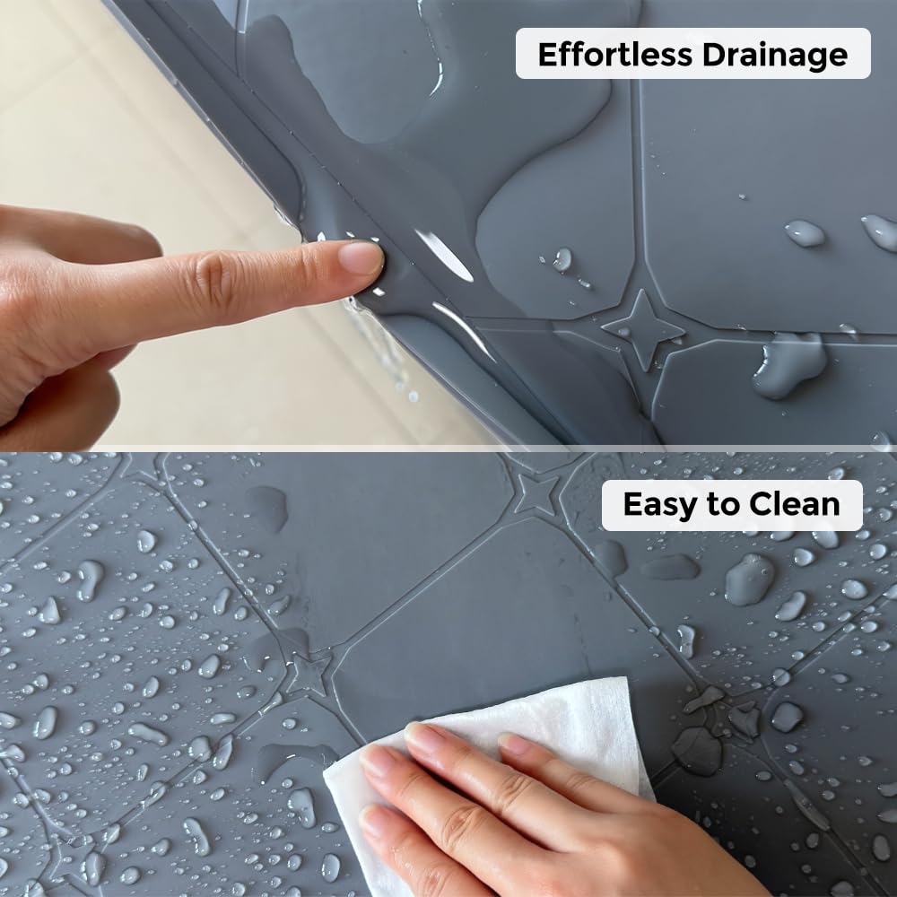 HDFAZHM Under Sink Mats for Kitchen : Waterproof 19" x 22" Under-Sink Organizers Sink Mat Protectors, Flexible Silicone Drip Tray Pet Food Mats Kitchen Bathroom Drawer Shelf and Cabinet Liner, Grey