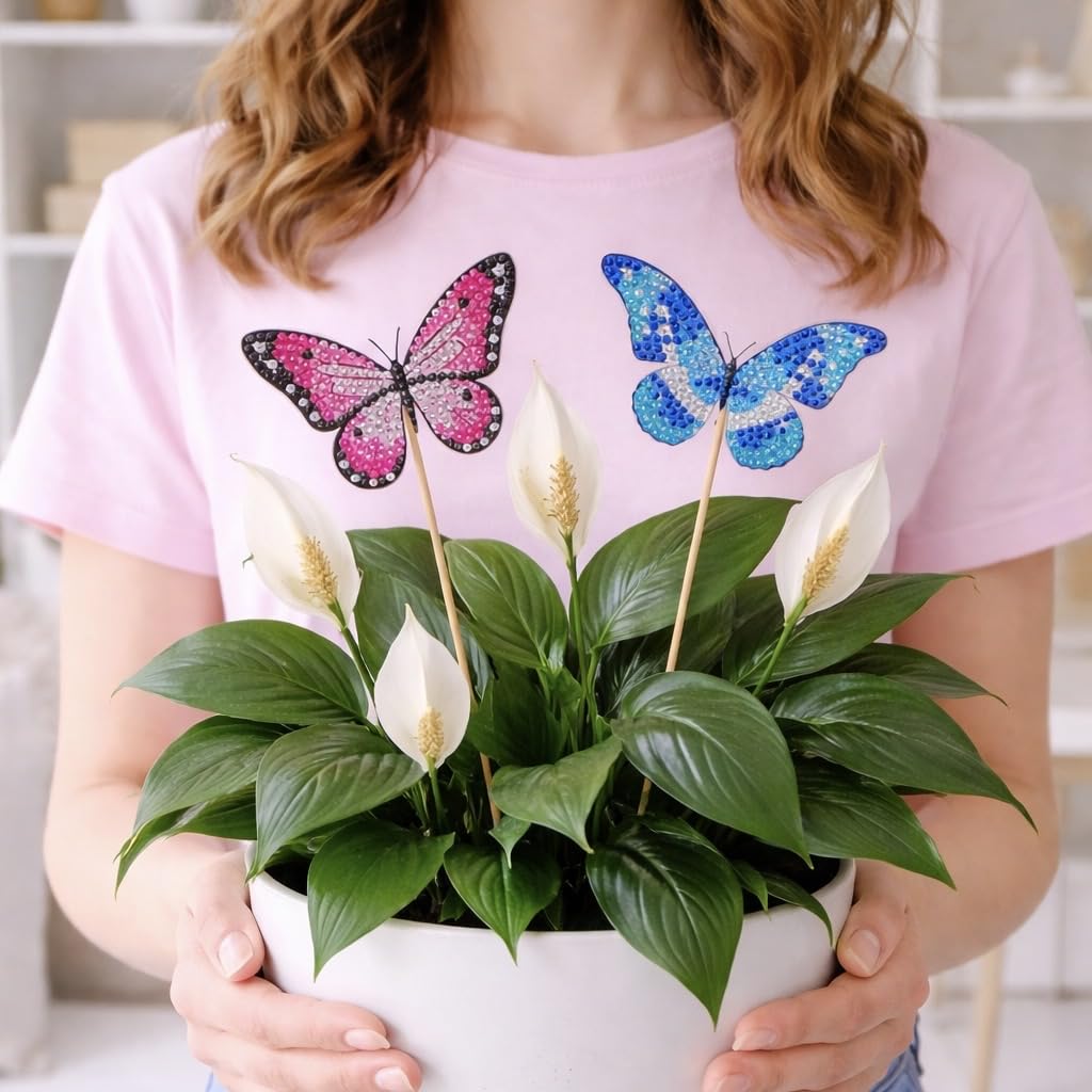 BEAUTYMEHNDI STORE 8 Pack Diamond Art Butterfly Plant Stakes – DIY Mini Diamond Painting Kit for Adults, Garden Decor, Partial Drill Jewel Art, Small Craft for Indoor & Outdoor Plants Adult
