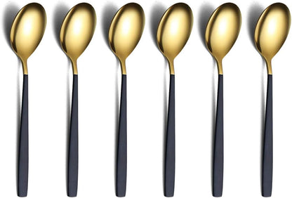 Homquen 6 Pieces Black and Gold Plating Coffee Spoons, 6.3" Modern Design Stainless Steel Tea Spoons Set