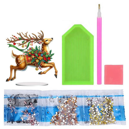 POETRYDRAW DIY Diamond Art Ornament Desktop Kit Christmas Elk, Stand Up Acrylic Diamonds Painting Ornament for Adults, 5D Special Diamond Gem Craft Tabletop Placement Board Kit