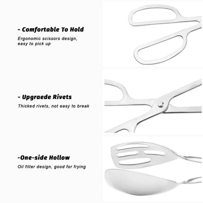 3 Pieces Buffet Serving Tongs, Salad Tongs for Kitchen Serving, Stainless Steel Food Scissor Tongs, Thickening Food Serving Tongs for Home Party Bread Cake Bake Steak Barbecue Buffet Catering (Silver)