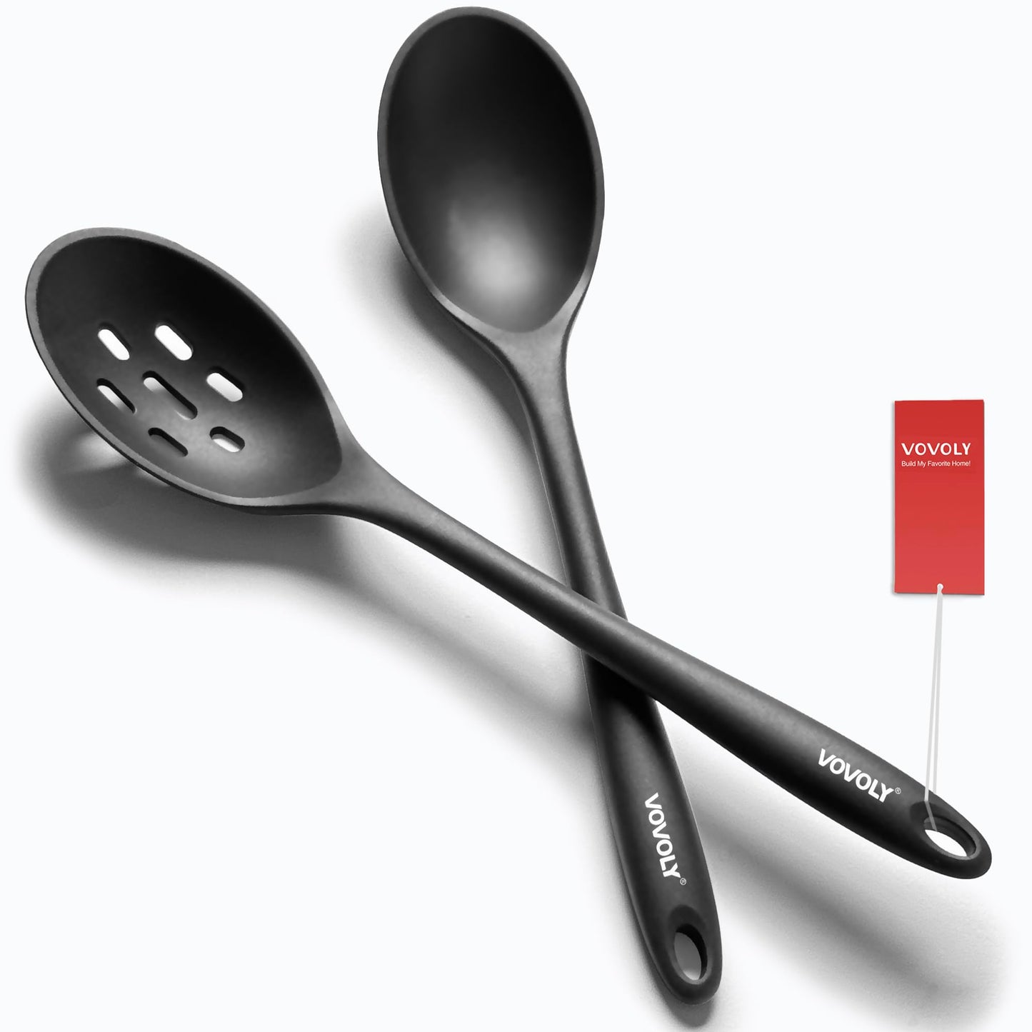 Silicone Spoons for Cooking - Extra Large Kitchen Spoons for Mixing, Serving, & Stirring - 600°F Heat-Resistant Non Stick Utensils Ladle & Skimmer- Dishwasher Safe, Black