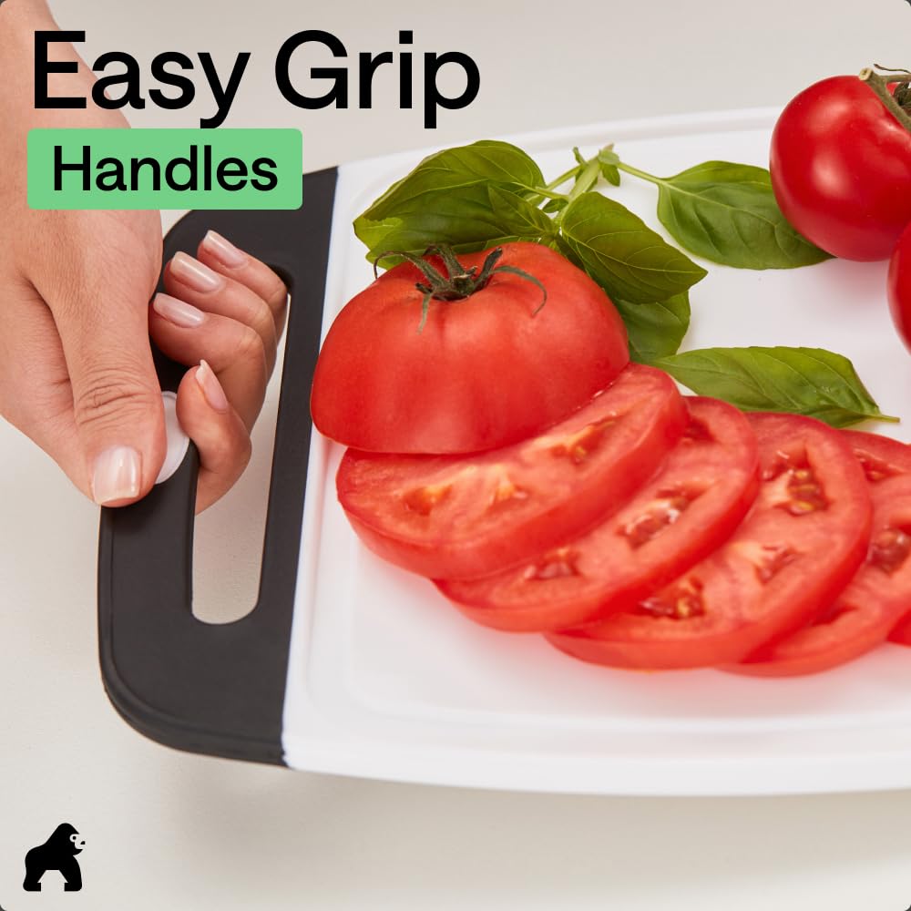 GORILLA GRIP BPA-Free Reversible Kitchen Cutting Board Set of 3, US Designed, Nonporous, Juice Grooves Catch Liquid, Slip Resistant Border, Dishwasher Safe, Durable Large Food Chopping Boards, Black