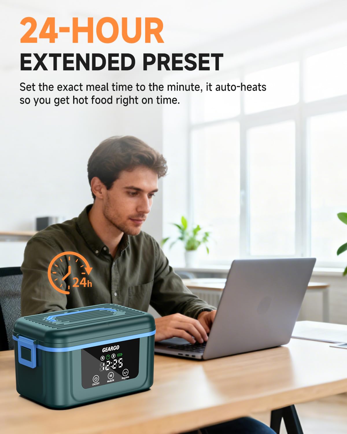 GEARGO 𝟐𝟎𝟐𝟔 𝐔𝐩𝐠𝐫𝐚𝐝𝐞𝐝 Cordless Electric Lunch Box, 6.3 Cups & 24000mAh Rechargeable Heated Lunch Box with Ice Crystal Box, 24 Hours Scheduled Self Heating Lunchbox For Men Women