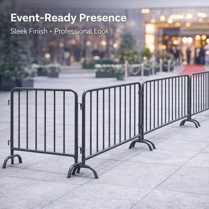AdirPro 5 ft Crowd Control Barricade, 4-Pack | Interlocking Steel Barricade Fence | Heavy-Duty 16-Gauge Weatherproof Steel | for Events, Construction, Road Closure & Parking Lots