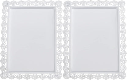 2Pcs Rectangle Iron Cupcake Serving Tray, White Dessert Plates for Party, Anniversary, Wedding, Christmas