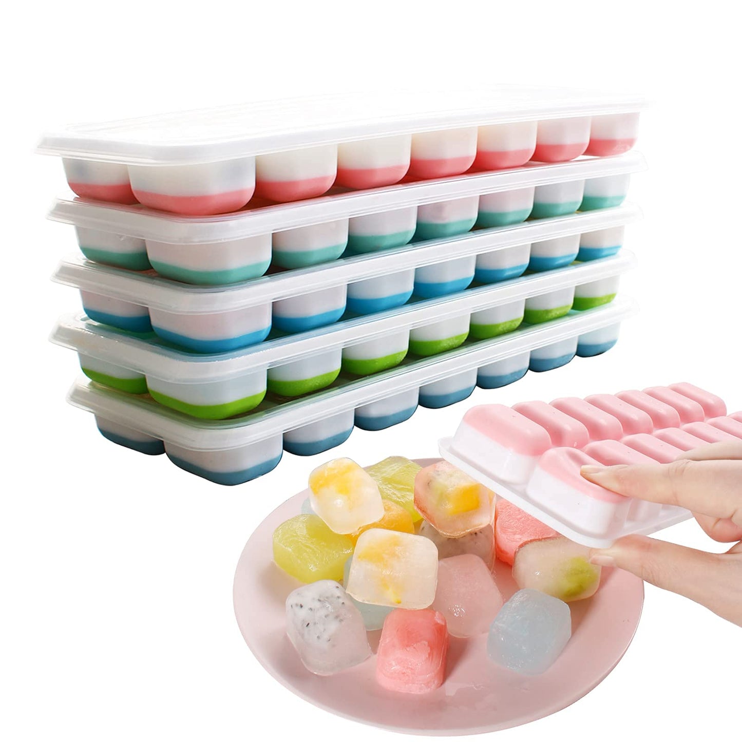 Ice Cube Tray 6 Packs, Silicone ice Cube Tray With Lid, Ice Cube Trays For Freezer, Easy-Release Food-Grade PP & Organic Silicone, Portable & Separable, Dishwasher Safe, Effortless Cleaning & Usage