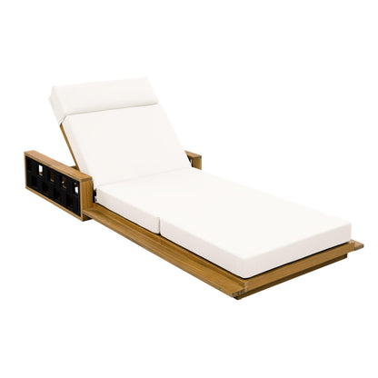 Christopher Knight Home Arly Acacia Wood Chaise Lounge Chair Outdoor with Foldable Cushion, Adjustable Backrest Sun Lounger Recliner, Wooden Patio Sun Bathing Lounge Chair, Teak+Cream