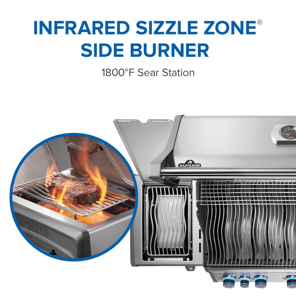 Napoleon Rogue PRO-S 625 Propane Gas Grill with Infrared Side and Rear Burners, Stainless Steel, Durable 7-Burner Ultimate Grilling Experience