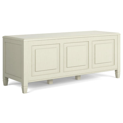 SIMPLIHOME Connaught Storage Bench - 51 inch Wide Solid Wood Trunk Bench in Antique White, Traditional Bench for Entryway with Lift-Up Lid and 3 Hidden Compartments