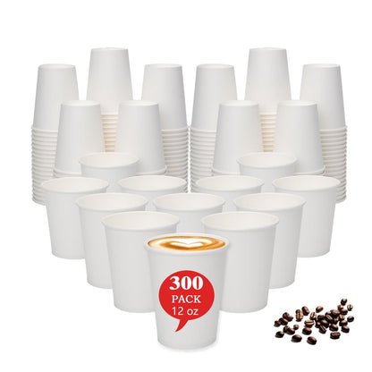 MOUMOULIFE Disposable Paper Coffee Cups 12 oz 300 Count Bulk, Leak-Proof White Coffee Cups for Hot & Cold Beverages, Party Supplies, Recyclable Paper Cups