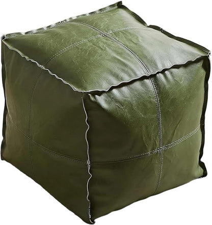 17.7" Louis Donn Unstuffed Square Pouf Ottoman Cover Faux Leather Waterproof Floor Footrest Storage Cover for Living