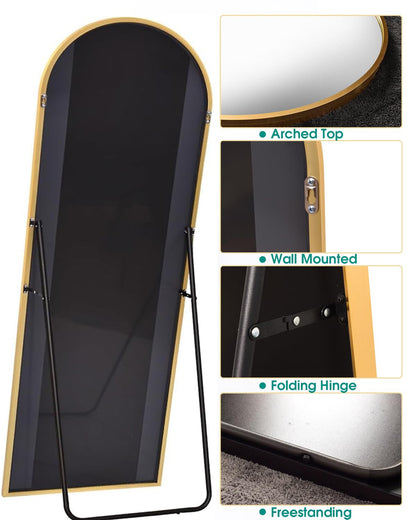 BEVERDY Arched Floor Mirror, 46" x 90" Oversized Full Body Mirror, Freestanding, Arch Mirror, Wall Mounted for Bedroom, Gold