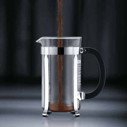 Bodum 12oz Chambord French Press Coffee Maker, High-Heat Borosilicate Glass, Polished Stainless Steel – Made in Portugal