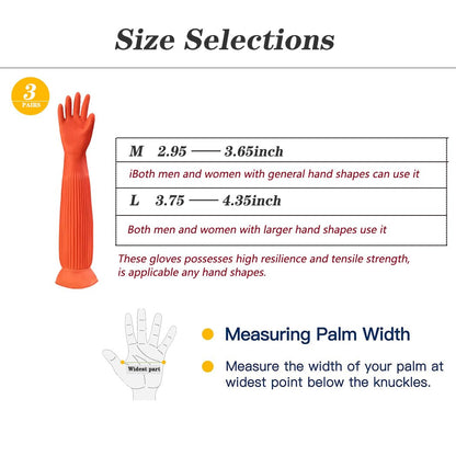 Vsootal 3 Pairs Household Extra Long Kitchen Gloves for Washing Dishes，20.05inches Rubber Cleaning Gloves，Reusable Latex Living Wash Gloves，Long Sleeves(Large, Red)