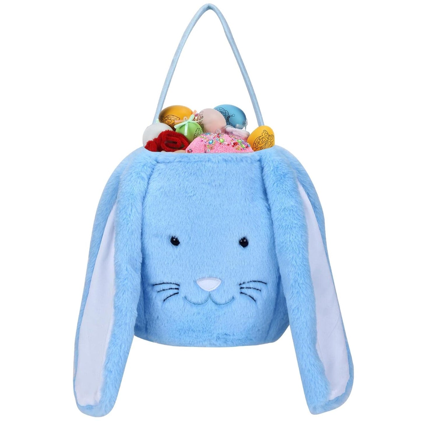 XinblueCo Plush Easter Bunny Basket - Personalized Egg Hunting Easter Bags with Long Plush Ear, Bunny Tote Bags for