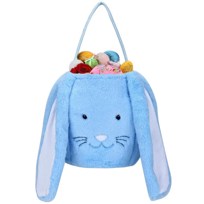 XinblueCo Plush Easter Bunny Basket - Personalized Egg Hunting Easter Bags with Long Plush Ear, Bunny Tote Bags for