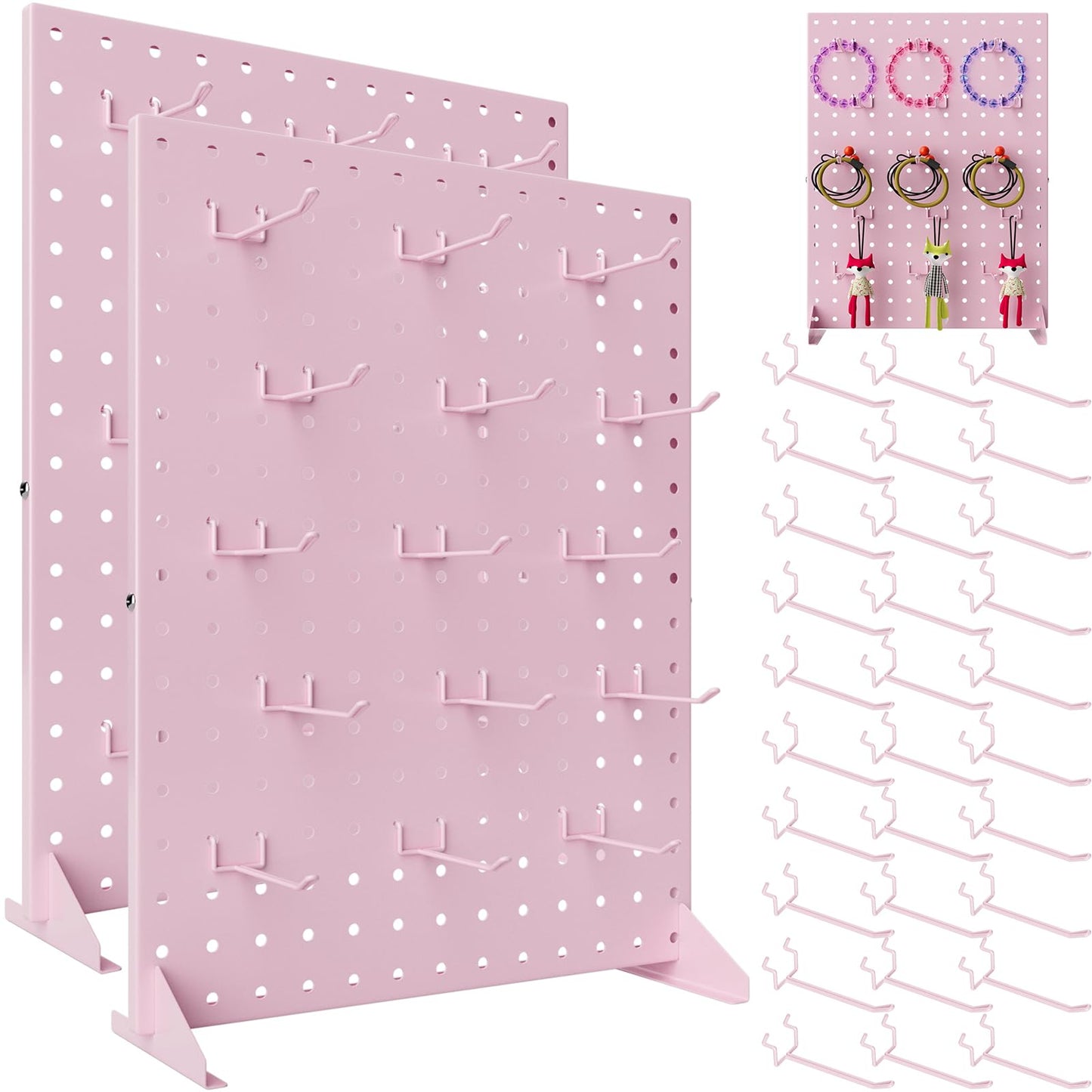 SIBRANT 2Pcs Peg Board Display Stand with 15 Hooks, Tabletop Rack for Craft Shows, Jewelry Selling & Vendor Events, Portable Keychain Display for Accessories, Retail Stores & Boutiques(17 * 13Inch,
