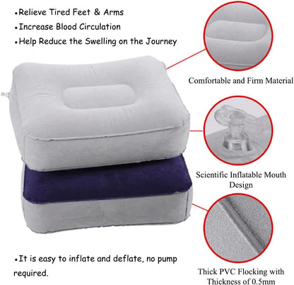 1PCS Inflatable Travel Foot Rest Pillow, Head Pad, Soft Flocking Pillow, Flights Relax Cushion Ottomans Leg Up with Air