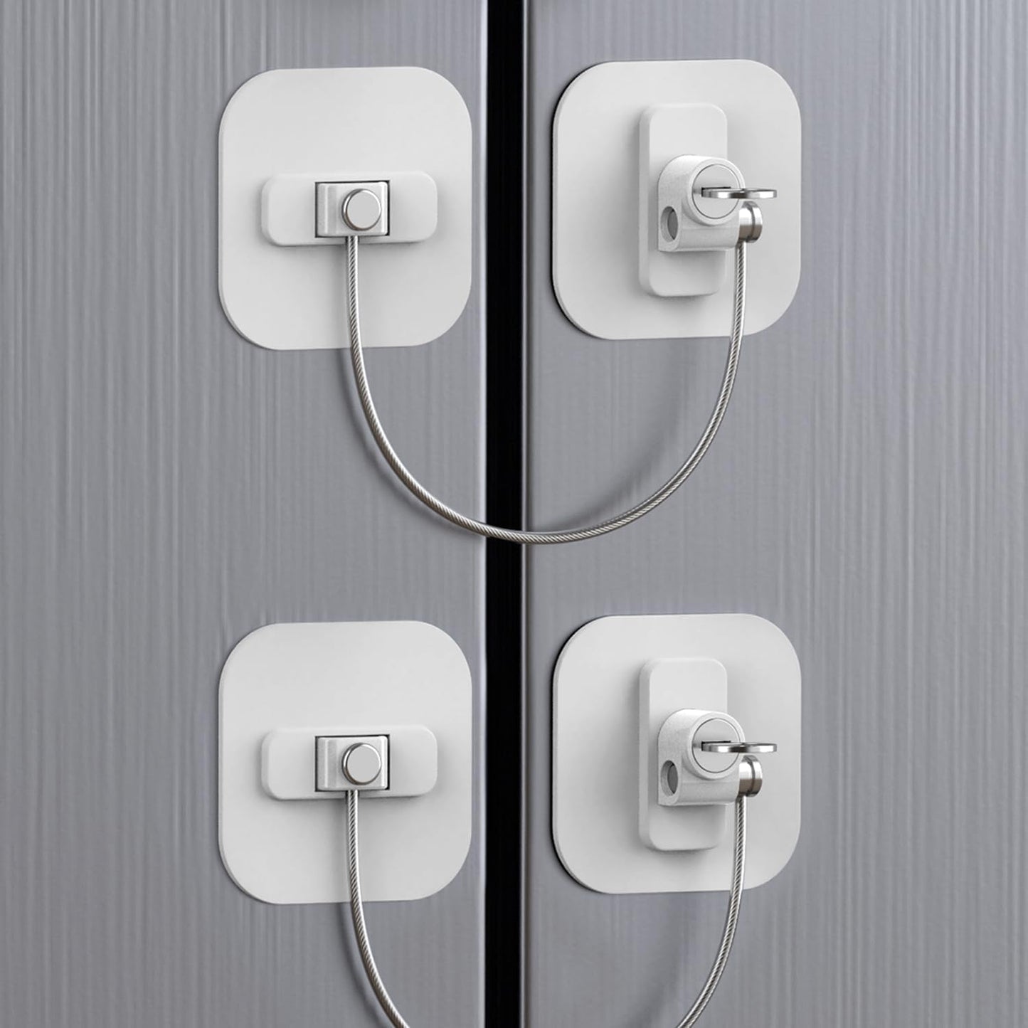 White Fridge Lock, 2 Pack with 4 Keys, Childproof Refrigerator Locks, Freezer and Drawer Lock, No Tools Required