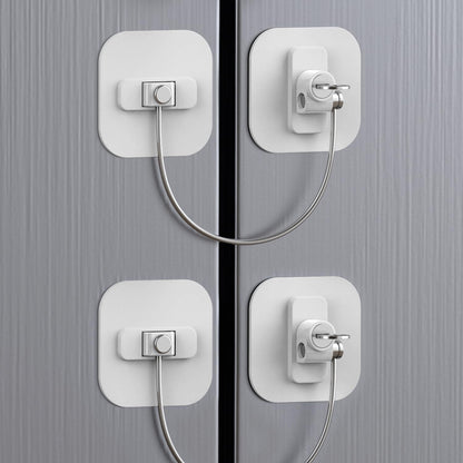 White Fridge Lock, 2 Pack with 4 Keys, Childproof Refrigerator Locks, Freezer and Drawer Lock, No Tools Required