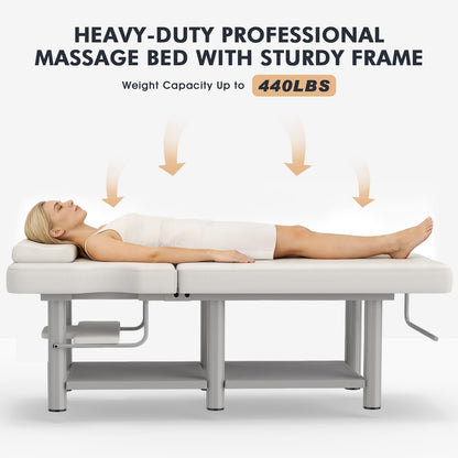 Heavy Duty Stationary Massage Table with Adjustable Backrest, Wide Spa Facial Bed with Metal Frame & PU Leather, Professional Massage Therapy Bed for Spa Salon Tattoo Physical Therapy Clinic (Gray)