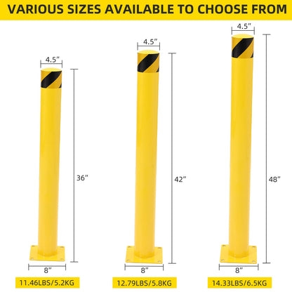 PeakPursuit 42 Inch Height Safety Bollard Post, 2 Pack 4.5 Inches Diameter Steel Pipe Safety Bollard, Yellow Parking Bollard with 24 Anchor Bolts, Steel Bollard Post for Traffic-Sensitive Area