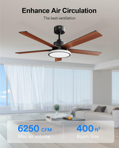 Lumary 52'' Smart Ceiling Fan with RGBAI Lights Remote, WiFi Bluetooth Low Profile Ceiling Fan with Alexa Google App, Dimmable & Color Tuning, 46 Scene, Modern Flush Mount for Bedroom Living Room