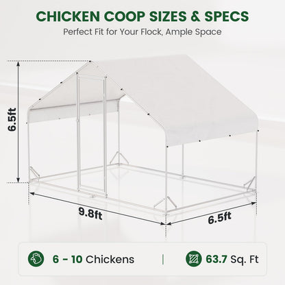 Large Walk-in Metal Chicken Coop with Chicken Run & Hardware Cloth, Solar Light, Waterproof & UV-Resistant Cover, Outdoor Poultry Cage for Farm Use