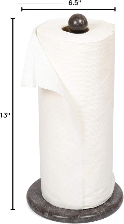 12 Heavy Natural Stone Paper Towel Holder Handcrafted from Solid Indonesian Marble, Non-Tip Weighted Base, One-Hand