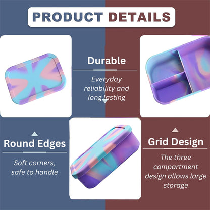 PACKED JOY Silicone Lunch Box for Adults & Kids, 40oz Bento Box | 3 Compartments, Leak-Proof Design, 100% Food-Grade Silicone | Microwavable & Portable For All Occasions (5.7x8.5in) (Purple)