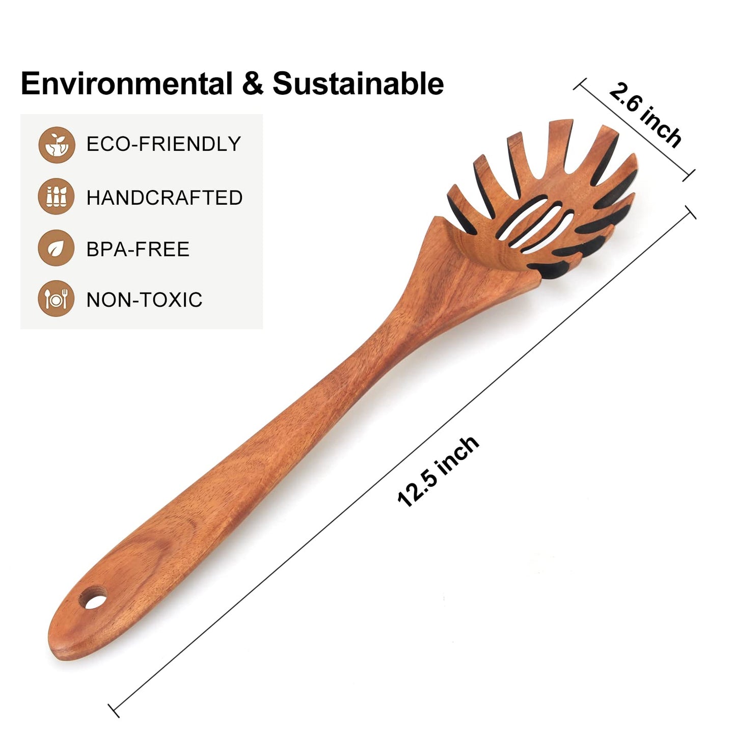 Wooden Pasta Spoon with Teeth Spaghetti Fork Tongs 12.5 Inch Pasta Forks Serving Utensils Acacia Wood Spaghetti Server Spoons Ladle Pastas Spatula Kitchen Tool Spaghettis Scoop Strainer Noodle Spoon