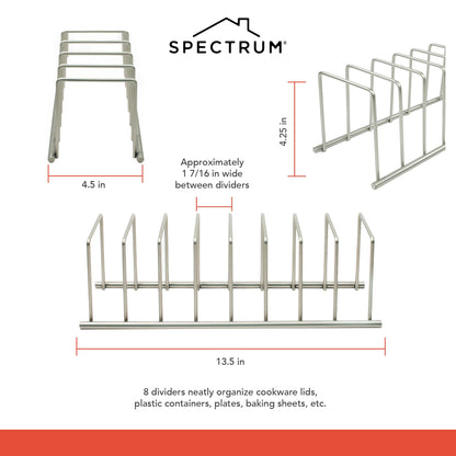 Spectrum Euro Kitchen Organizer Metal Dish Rack Cutting Board Holder Stand for Countertop or Inside Cabinet Organization, 8 Slot Cutting Board Plate Drying Rack for Bakeware Storage, Satin Nickel