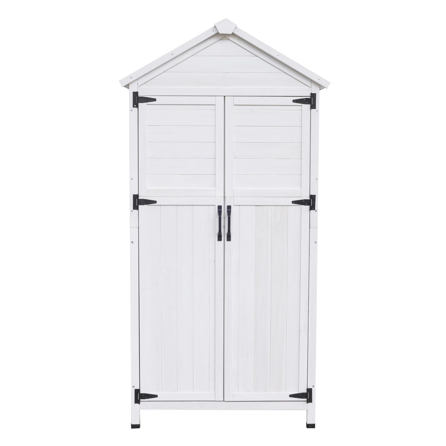 Christopher Knight Home Neapo 67" Outdoor Storage Shed, Spacious Storage Garden Tools Shed, Fire Wood Tall Sheds, Two Open Doors, Wooden Panel Design, Easy Organize Lawn Mowers, Shovels, Pots, White