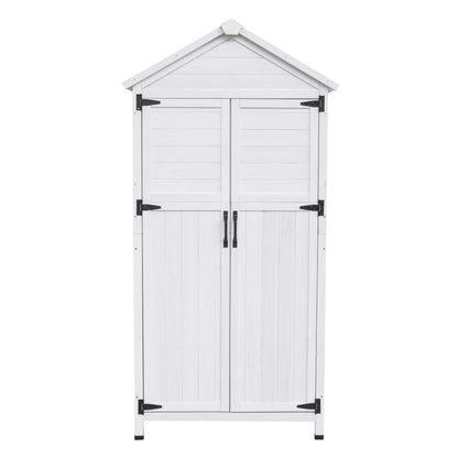 Christopher Knight Home Neapo 67" Outdoor Storage Shed, Spacious Storage Garden Tools Shed, Fire Wood Tall Sheds, Two Open Doors, Wooden Panel Design, Easy Organize Lawn Mowers, Shovels, Pots, White
