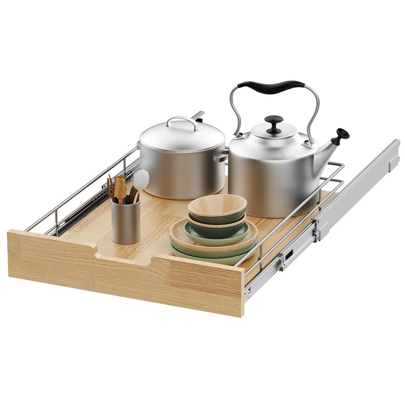 Sikarou Pull Out Cabinet Organizer,Heavy-Duty Slide Out Shelf, Wood And Wire Basket, Pull Out Drawer for for Kitchen Under Sink Space, Pantry, Bathroom (26 * 21 WM)