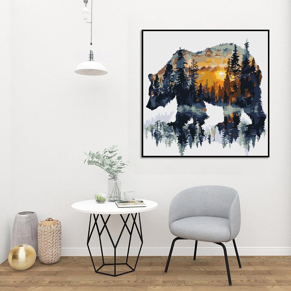 Paint by Numbers for Adults Forest Bear Paint by Numbers Kits for Beginner, DIY Acrylic Paint by Number on Canvas Easy Animal Paint by Numbers for Adults Home Wall Decor 16X16 Inch Without Frame