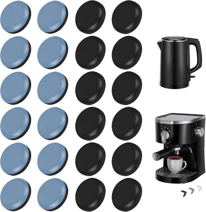 24 Pcs Appliance Sliders for Kitchen Appliances, Self Adhesive Small Appliance Slider for Most Countertops (Gray, Black)